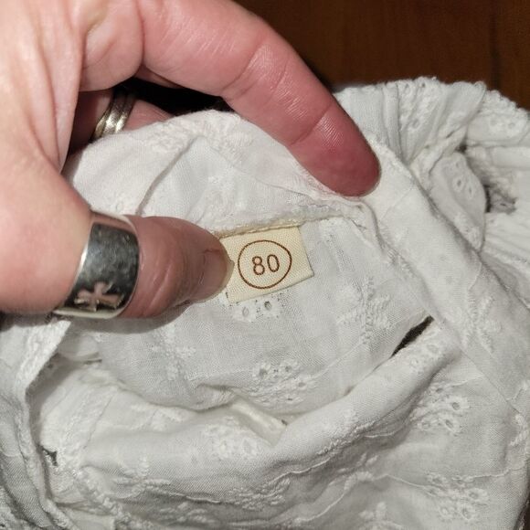 Girls White Eyelet Ruffle Bubble Pinafore Dress 6 Month - Picture 9 of 9